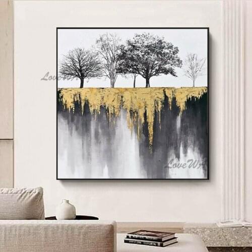 Abstract Painting Black And White Tree 100% Handpainted Oil Paintings New Arrival Hand-painted Wall Art Picture For Living Room