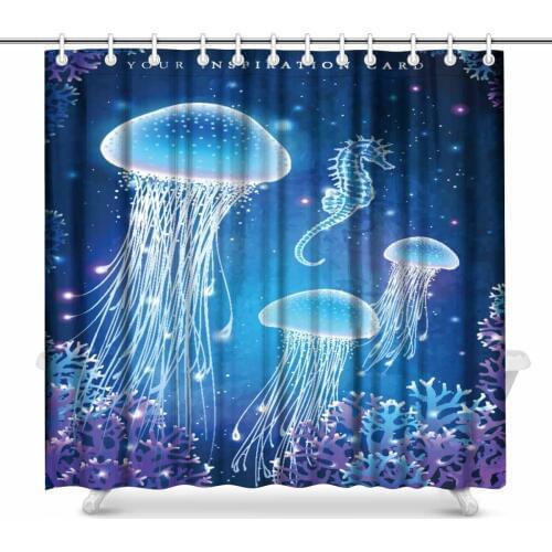 Aplysia Magic Glowing Jellyfish Underwater Undersea World Bathroom Decor Shower Curtain Set