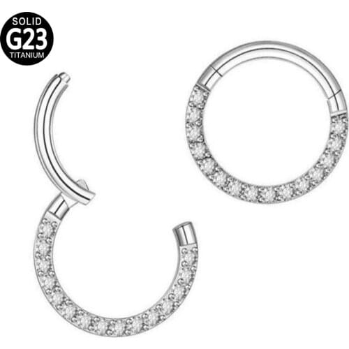 G23 Titanium Nostril Segment Nose Ring Zircon Ear Cartilage Tragus Lip Stud Nose Hoop Helix Piercing Septum Clicker Body Jewelry