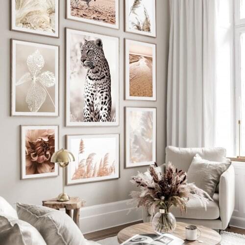 Gobi Sunrise Leopard Zebra Reed Grass Flower Wall Art Print Canvas Painting Nordic Poster Decoration Pictures For Living Room