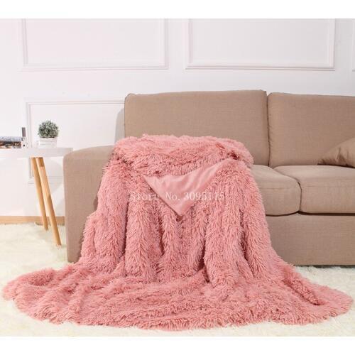 Dirty Pink Shaggy Faux Fur Throw Blanket for Couch Cuddly Bed Plush Blanket for Children Kids Bedroom Decoration 60"x80"inches