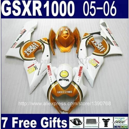 Injection mold fairing kit for SUZUKI GSX-R1000 05 06 K5 GSXR 1000 2005 2006 golden white LUCKY STRIKE plastic fairings set NM90
