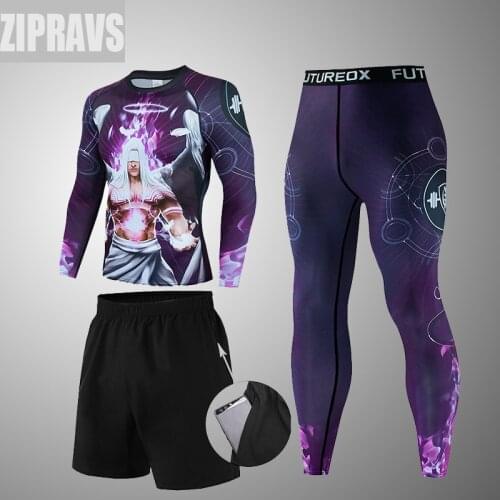 Archangels 3-Piece Compression Set Mens Quick-Drying Suit Short Sleeve Sports Running MMA Jogging Gym Exercise Fitness Clothes