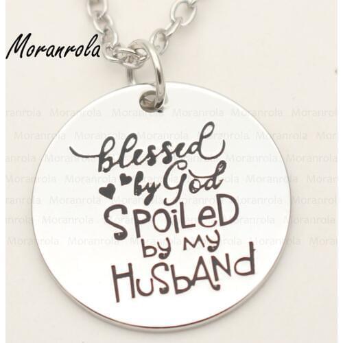 New arried " blessed by god spoiled by my husband "Copper necklace &Keychain ,charm, Christian necklace love charm jesus god