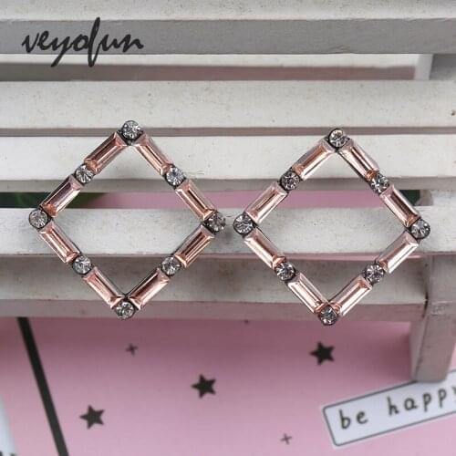 Veyofun Trendy Square Hollow Crystal Stud Earrings for Women Fashion Jewelry Gift Wholesale