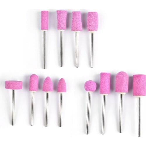 12pcs Quartz Nail Drill Machine Bits Set Stone Pink Electric Nails Efile Heads Grinding Burr Cutters for Nail Cuticle Files Tool