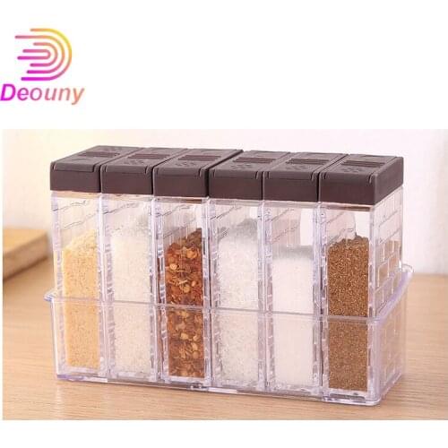 DEOUNY 6 Pcs Transparent Spice Jar Set Salt Pepper Seasoning Bottle For Kitchen Condiment Cruet Cumin Powder Storage Container