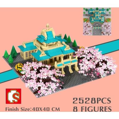 New 2528PCS Sembo Block Japanese StreetView Senbon Torii Sakura Cherry Tree House Stall Inari Shrine Blossom Building Brick Toy