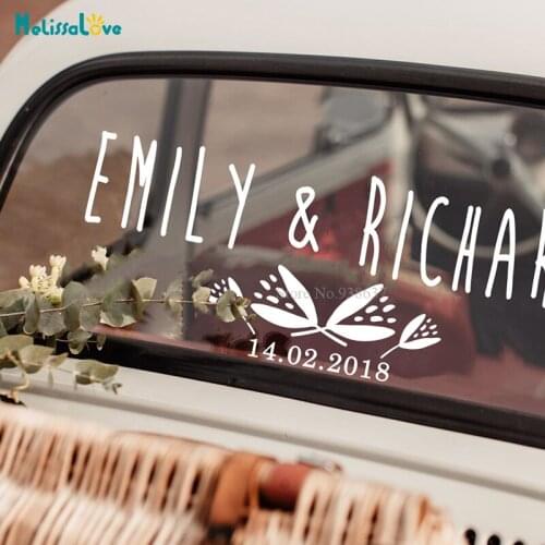 Personlized Wild Flower Wedding Car Window Decal Wedding Party Sign Removable Vinyl Stickers BA347