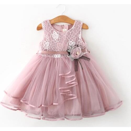 Baby Girls Flower Princess Dress Summer Lace Embroidery Tulle Tutu Gown Toddler Kids Sleeveless Clothing Children Party Vestidos