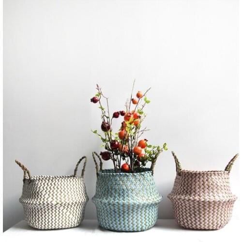 Wicker Seaweed Basket Rattan Hanging Planter Dirty Clothes Storage Basket Foldable Plant Basket Boho Home Decor