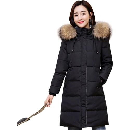 [film] heavy hair fashion female in han edition with thick loose white duck down long down jacket