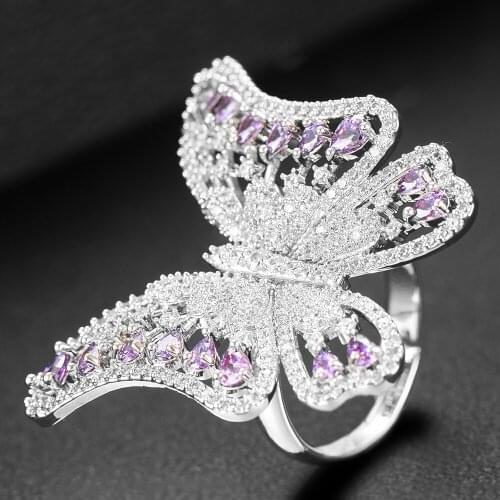 Blachette Luxury Noble Shiny Big Butterfly Rings with Zirconia Women Wedding Engagement Party Jewelry Accessories High Quality