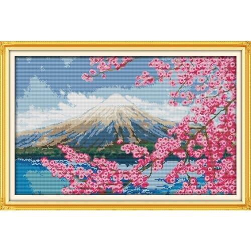 Needlework DMC color Cross stitch,kit For Embroidery set,Mountain Fuji pattern Counted Cross-Stitch painting home wall decor