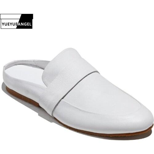 Men Leisure Slippers Summer New Breathable Real Leather Flat Sandals Loafers Street Outdoor Slip On Beach Shoes Male Plus Size