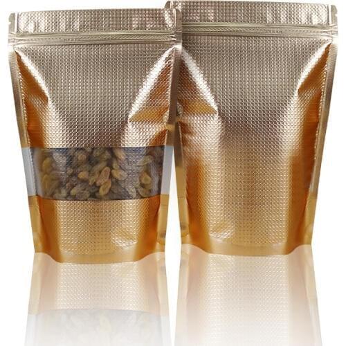 Embossed 1000Pcs/Lot 9*13cm Gold Stand Up Aluminum Foil Tea Candy Moisture Proof Ziplock Clear Window Valve Bag With Package Bag