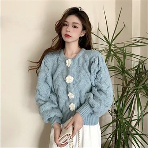 Korean Cropped Knitwear Cardigan 2021 Fashion Sweater All-match Sweet Sueter Coat Single-breasted Knitted Pull Femme ZY5926