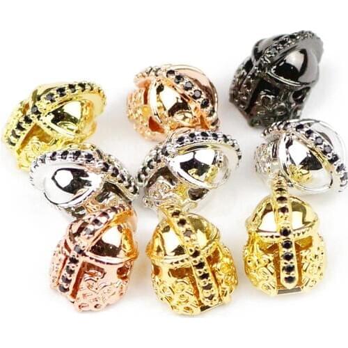 YHBZRET 2pcs 8MM Black Zircon helmet Pendant Copper Spacer beads Spartan Charms Loose beads Jewelry making bracelet DIY Findings