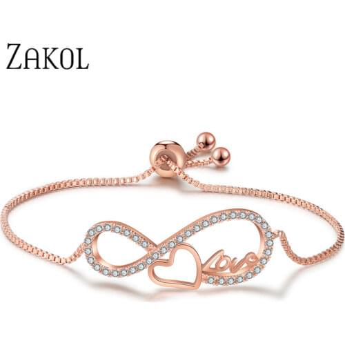 ZAKOL Trendy Zirconia 8 Shape Heart Infinity Adjustable Bracelets Bridal Wedding Bangles For Women Fashion Jewelry Gift FSBP2120