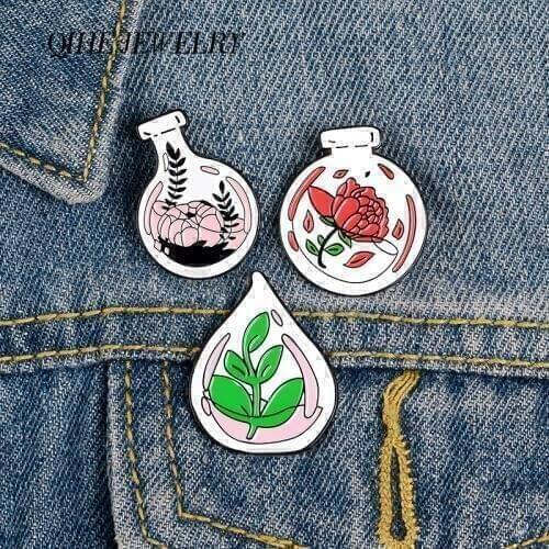 QIHE JEWELRY Plant Specimen Pins Colorful Paint Enamel Pins Fashion Brooches Badges Denim Clothes Bag Pins Gifts for Friends