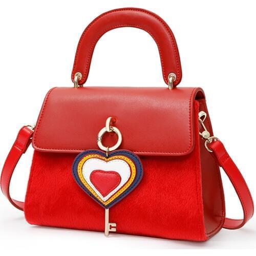 Women Leather Embroidery Handbags Girl Shoulder Bags Messenger Bag Female Tote Braccialini Brand Style Art Cartoon Rainbow Heart