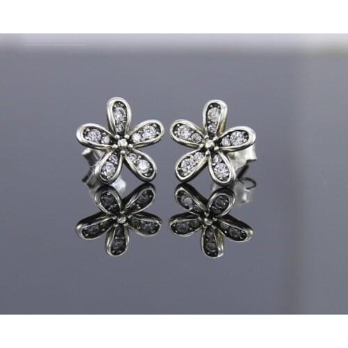 Bewill Free Shipping Real 925 Sterling Silver Earring Shining Daisy White Stone Earrings For Women Wedding Gift Fashion Jewelry