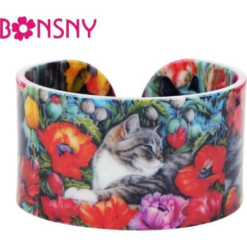 Bonsny Plastic Colorful Elegant Cat Kitten Bangles Bracelets Fashion Craft Jewelry For Women Girl Animal Decoration Statement
