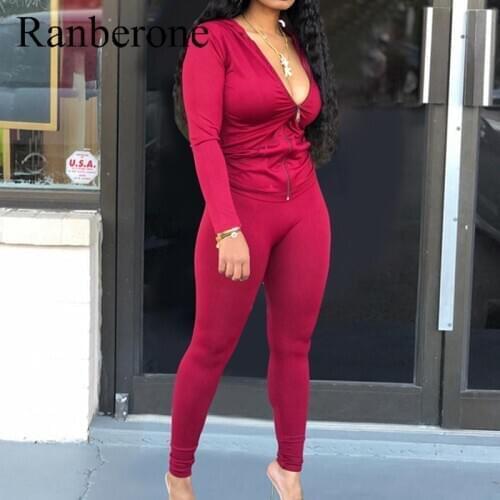 Women Solid Two Piece Set Tracksuit 2020 Zipper Long Sleeve Hooded Sweatshirt Pencil Pants Female Sporting Fitness Suits
