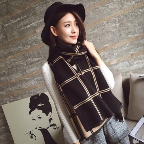 Plaid scarf female autumn and winter new Europe and the United Kingdom British wind thickening long warm fringe shawl dual-use