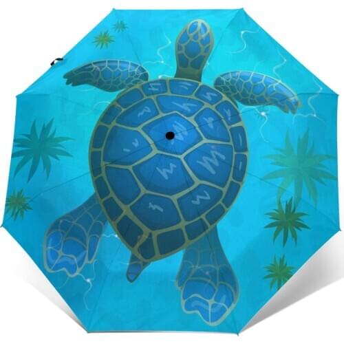 Wind Resistant Folding Automatic Umbrella Women Auto Blue Sea Turtle Under Water Windproof Umbrellas Rain For Men Parasol