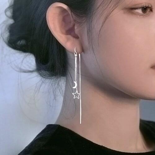 1 Pair Look Thinner Simple Pin Star Moon Tassel Earring Long Chain Earrings For Women Helix Piercing Ear Ring Drop Party Jewelry