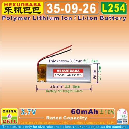 10pcs [ L913 ] 3.7V 60mAh [350926] PLIB (polymer lithium ion / Li-ion battery ) for smart watch,e-cigarettes,DVR,MP3,MP4,GPS;TOY