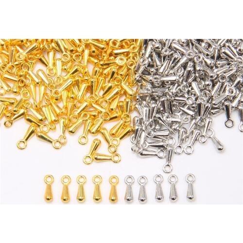 100pcs/lot 2*7MM Metal Water Drop End Beads Pendant charm Crimp End Tail Extension Chains for Bracelet for jewelry making diy