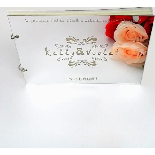 18x26cm B5 Personalized Engravced Acrylic Mirror Wedding Guest Book Signature Bride Groom Bride Name Guestbook Party Gift Favor
