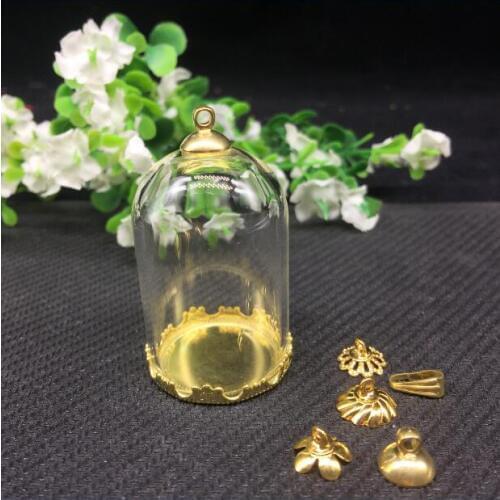 3sets 38*25mm tube jar glass globe gold crown base tray mixed beads cap vial pendant jewelry necklace handmade glass Terrarium