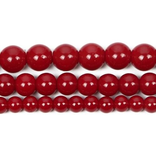 4-12mm Natural Stone Beads Round Smooth Coral Red Stone Loose Beads For Jewelry Making DIY Charm Bracelet Necklace Handmade