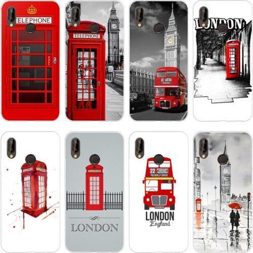 61H RED TELEPHONE BOX BOOTH PHONE BOX Soft Silicone Tpu Cover Case for huawei p 20 lite pro y6 2017 mate 10 lite