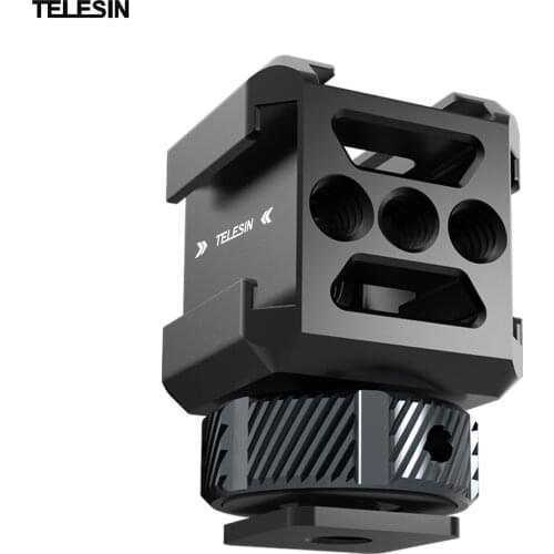 Aluminum Triple Cold Shoe Mount Adapter w 1/4 3/8 Interface ARRI Locating Hole for Camera Microphone LED Arm Extension Mounting