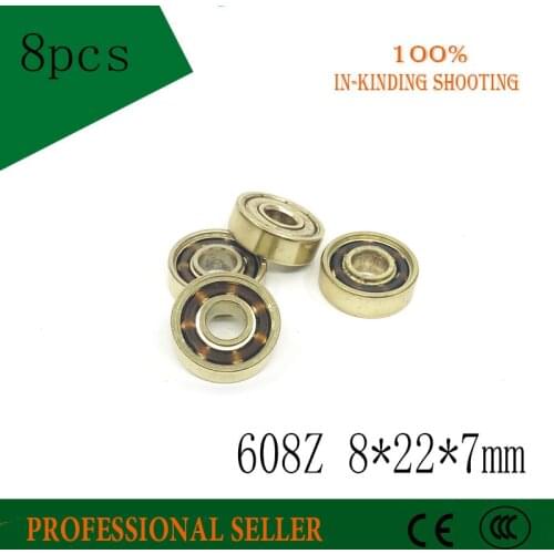 Free Shipping 8pcs 608Z 8*22*7mm ILQ11 Grade Gold Skateboard Bearing 608 Top Speed Skate wheel Bearing Bearing 608