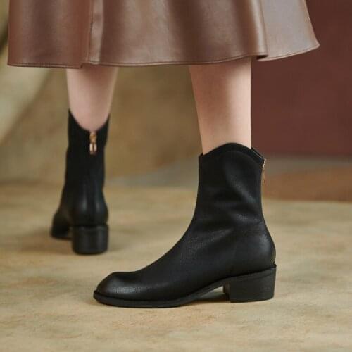 Nubuck Ladies Mid Boots Fashion Women Boots 2021 Autumn Winter Retro Round Toe Zipper Thick Heel Mid-Calf Women Shoes Woman