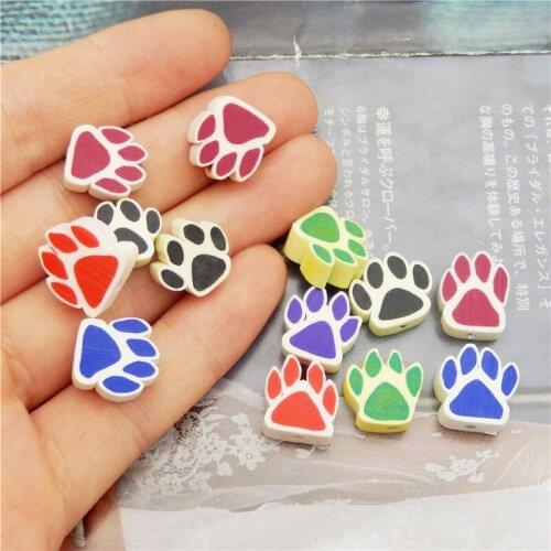 Julie Wang 20PCS Paw Print Beads Pet Dog Cat Polymer Clay Spacer Beads Random Color Necklace Bracelet Jewelry Making Accessory