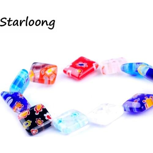 25pcs/string 10mm colors mixed square shape flower lampwork glazed glass beads for bracelet necklace DIY jewelry making