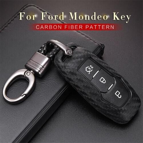 Car Key Case Cover For Ford Mondeo 4 MK5 Mk4 MK3 Fiesta MK7 MK8 Ka Focus 2 3 S C Max Carbon Fiber Pattern Silic Key Ring Shell