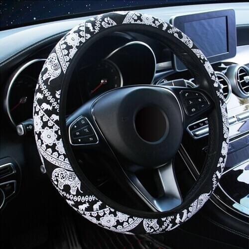 Car Steering Covers Breathable Steering Wheel Cover Suitable for 37-38cm Anti-Slip Elephant Print