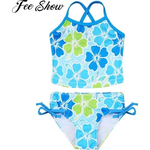 Kids Girls Tankini Swimsuits Childrens Swimming Bathing Suits Swimwear Tankini Tops with Swim Shorts Bottom Swimming Beach wear