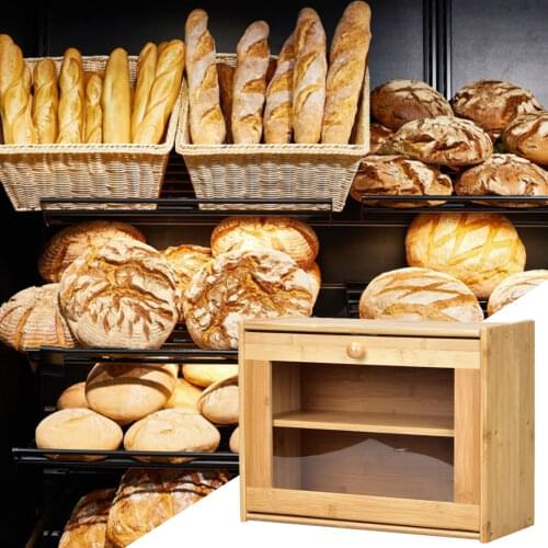 Double Layer Wooden Bread Box For Kitchen Large Capacity Food Storage Holder Bread Box Household Storage Bin Food Container Tool