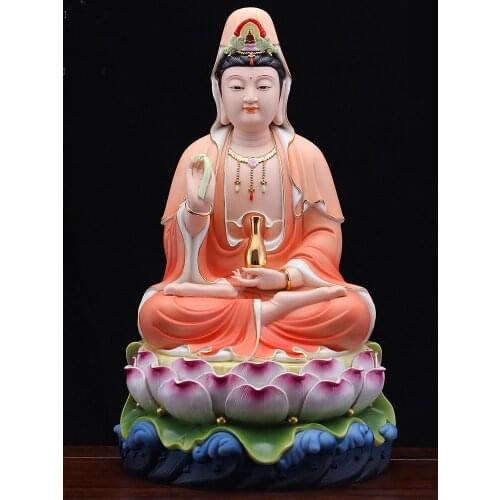 HOME SHOP temple high grade 5 A+ Guanyin Buddha statue Avalokiteshvara Buddha color Ceramic statue bless safe health good luck