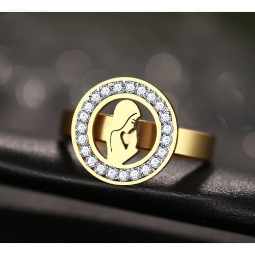 CACANA High Quality Fashion Crystal Praying Girl Classical Stainless Steel Rings For Women Jewelry Gift R217