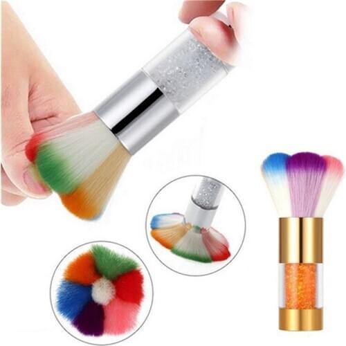 Metal Rhinestone Handle Makeup Brushes Blush Brush Rainbow Hair Nail Dust Glitter Powder Clean Brush Cosmetics Tools