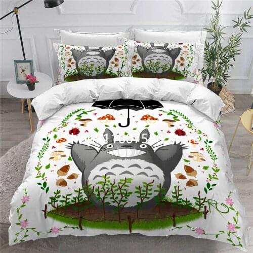 New Arrival Anime Totoro 3D Printed Bedding Set Duvet Covers Pillowcases Cartoon Cute Bedclothes Kid Teens Bed Linen Dopshipping
